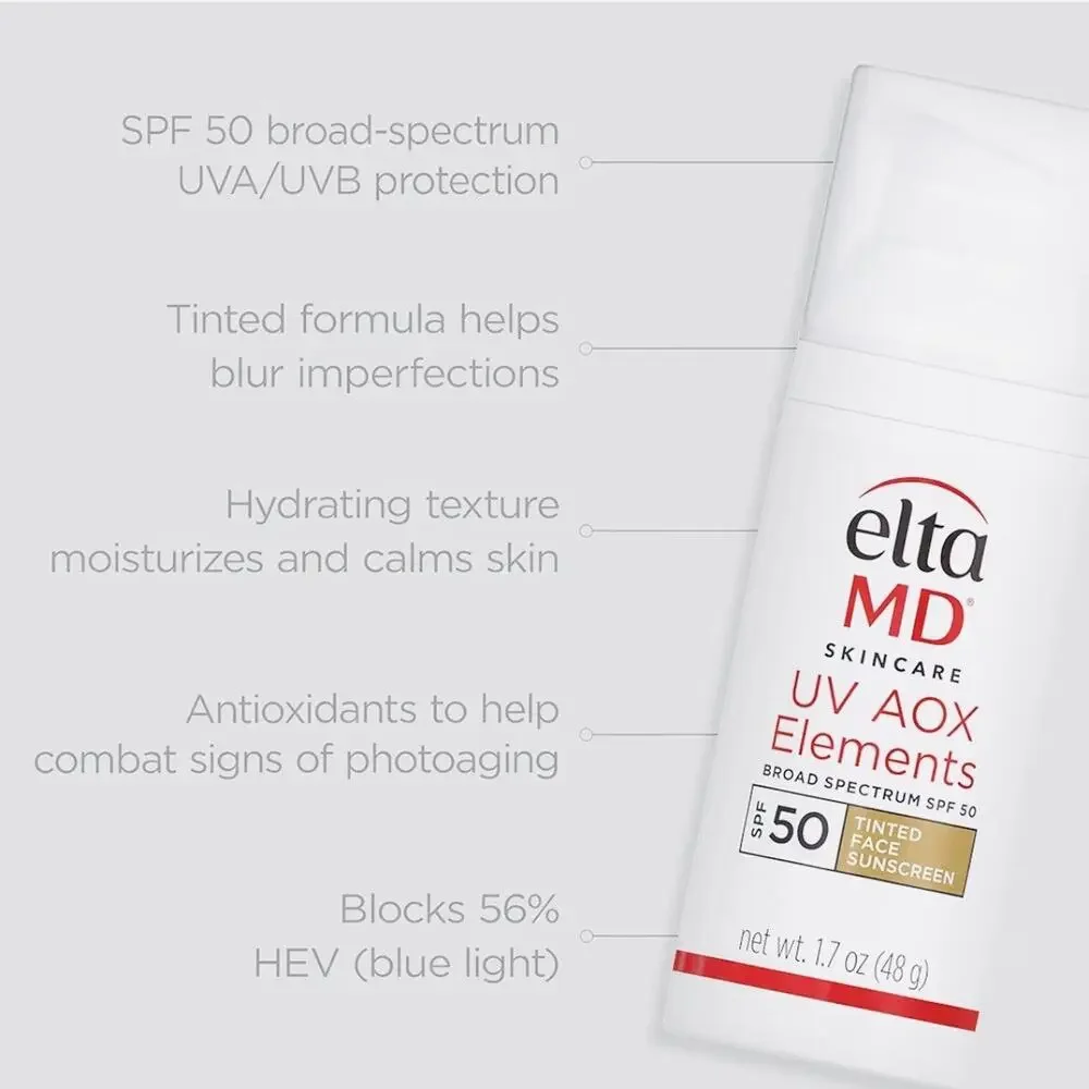 Elta MD UV AOX Elements Broad Spectrum SPF 50 Tinted 1.7oz Hydrating Exp 02/2028
